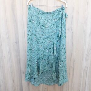 Max Studio Womens Floral Wrap Maxi Skirt Size L Teal Boho Romantic Cottagecore